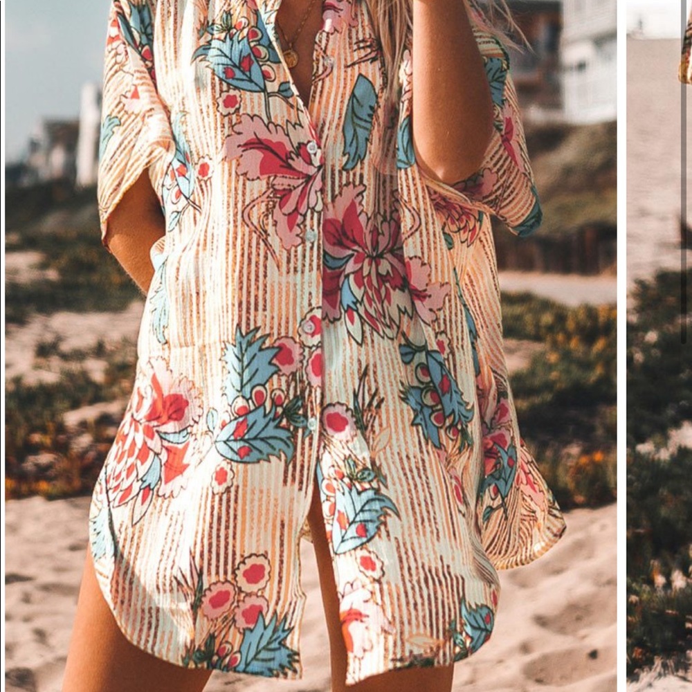 Floral Print Buttoned Cover Up